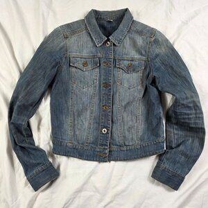 Bp Denim Jacket Womens Size Small Blue Button Down Fitted Casual Coat Outdoors